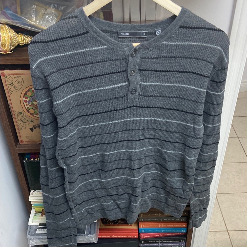 Vince Gray Crewneck Sweater with Subtle Stripes